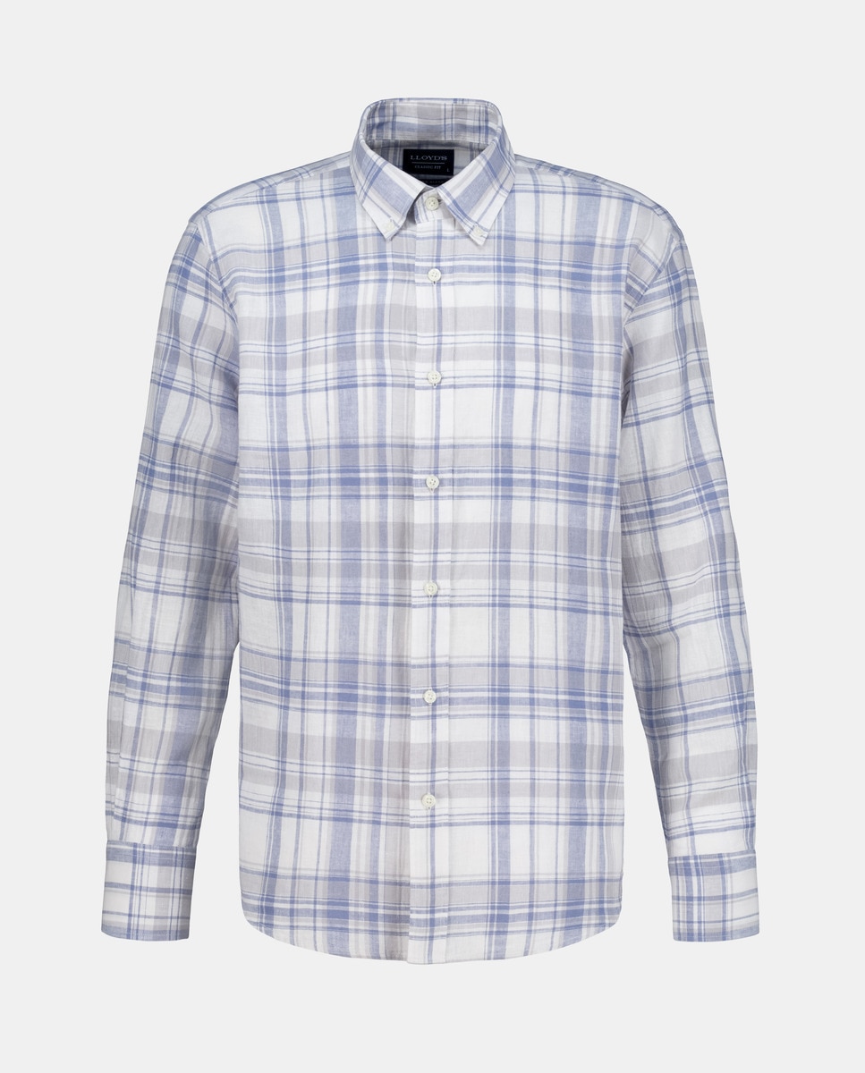 Camisa Mistura de Linho e Algodão Azul-4