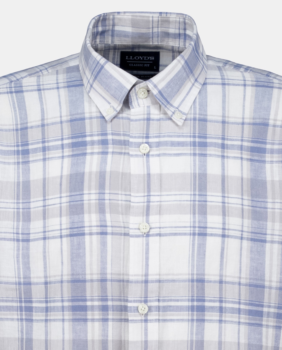 Camisa Mistura de Linho e Algodão Azul-5