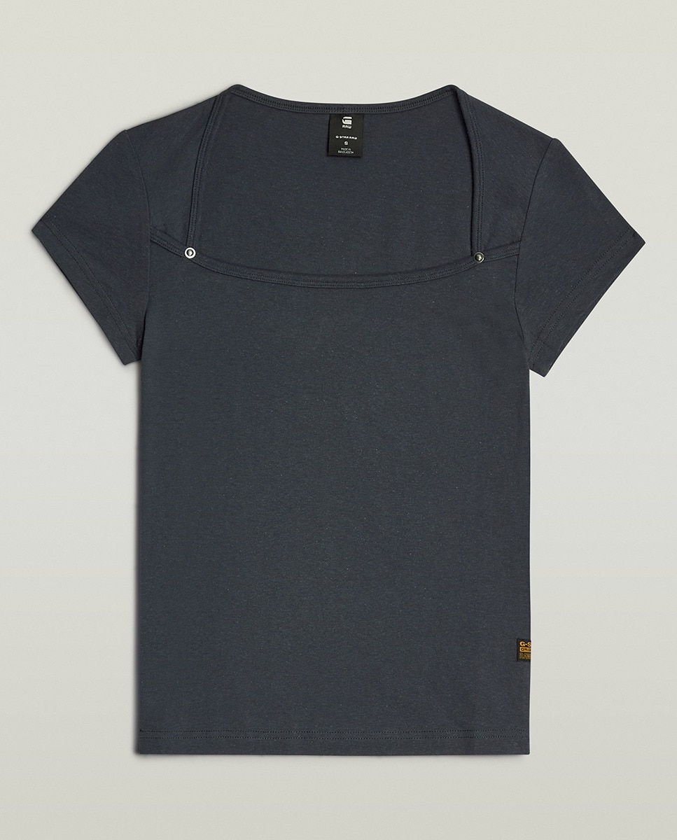 T-shirt de Manga Curta com Corte Justo e Decote Baixo Cinzento-7