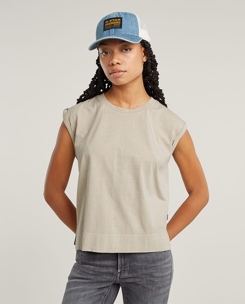 T-shirt sem mangas de mulher Caqui-4