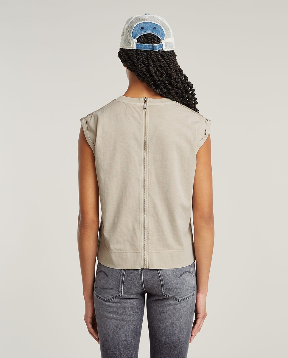 T-shirt sem mangas de mulher Caqui-2