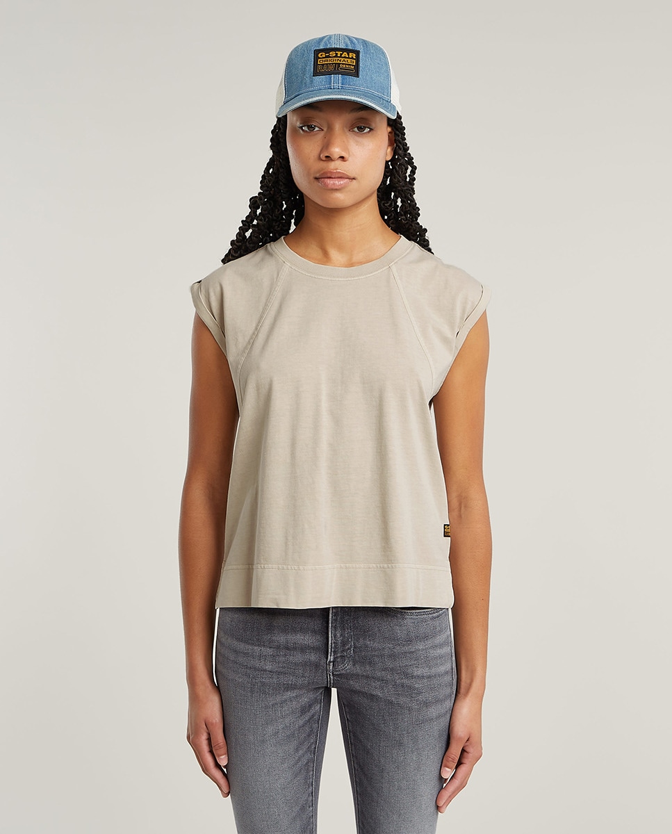 T-shirt sem mangas de mulher Caqui-1