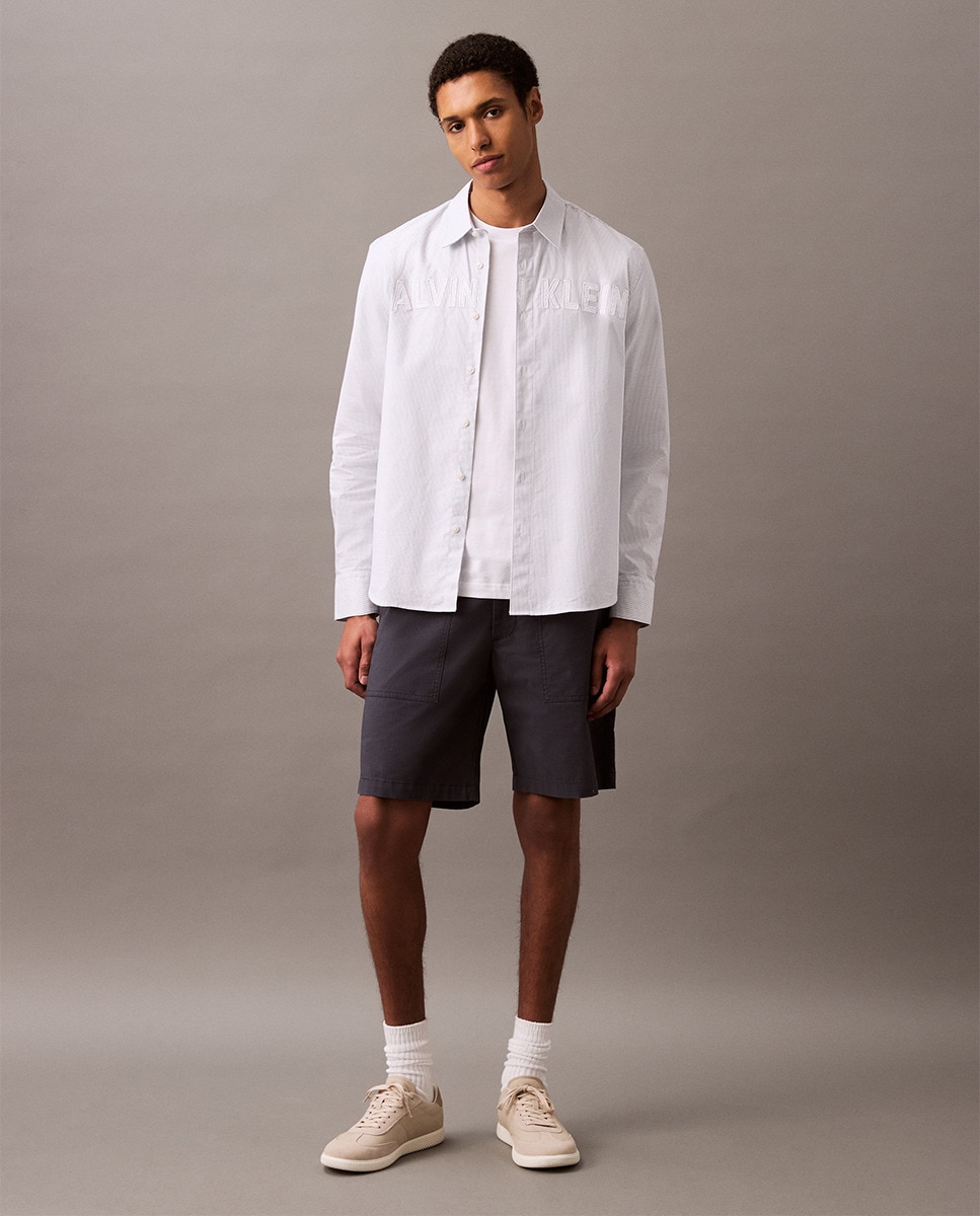 Camisa Oxford com Maxi Logótipo Azul-claro-4