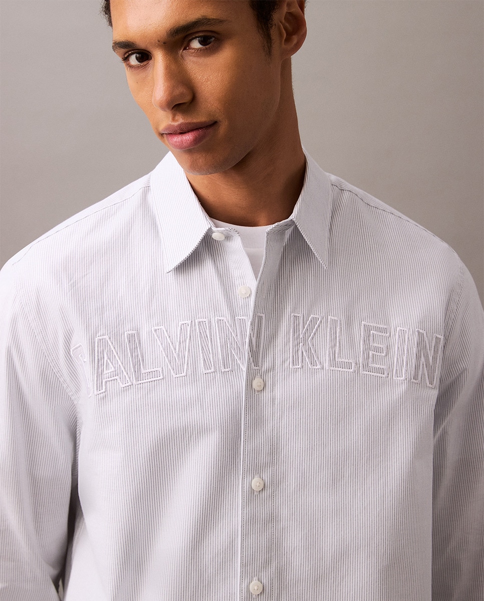 Camisa Oxford com Maxi Logótipo Azul-claro-3