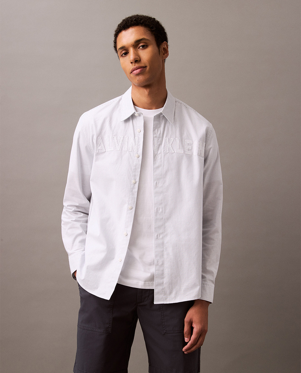 Camisa Oxford com Maxi Logótipo Azul-claro-1