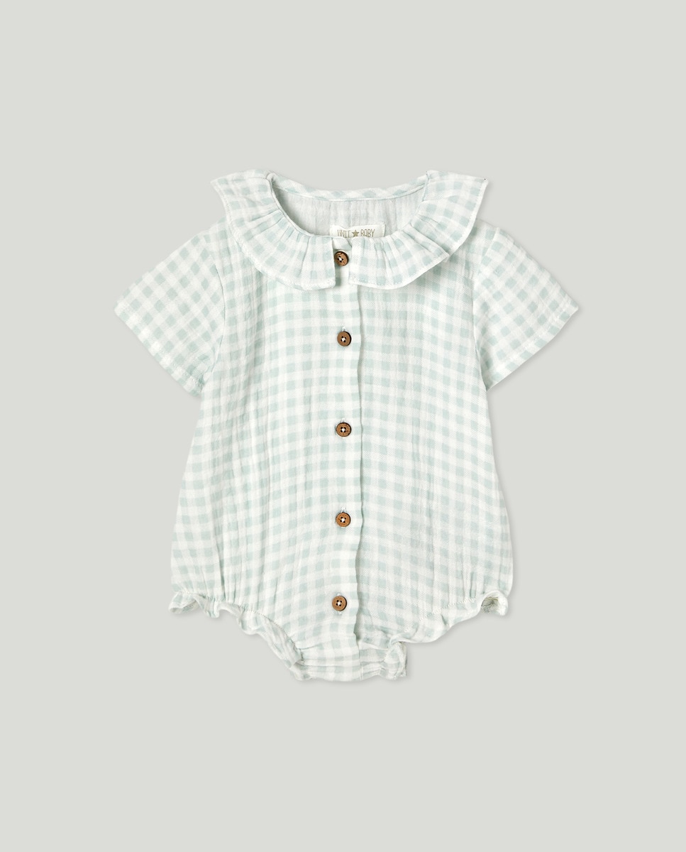 Pijama de bebé corto gasa vichy Blanco-1