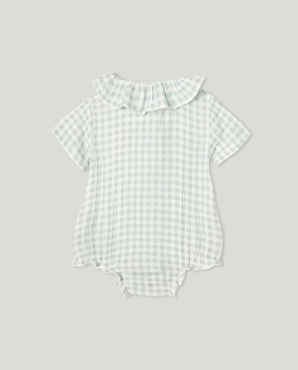 Pijama de bebé corto gasa vichy Blanco-2