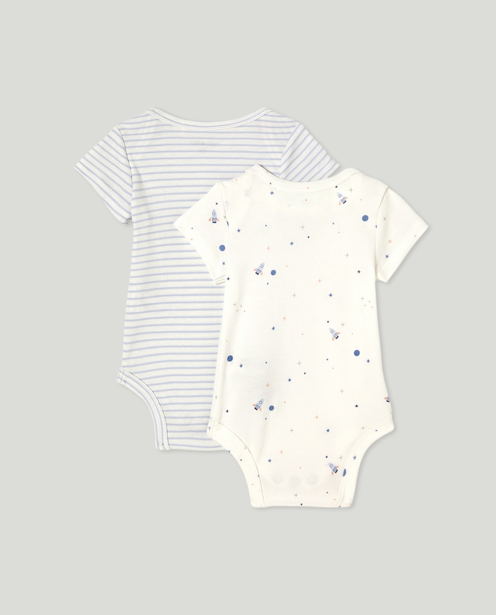 Pack 2 bodies cortos estampados de bebé Crudo-2
