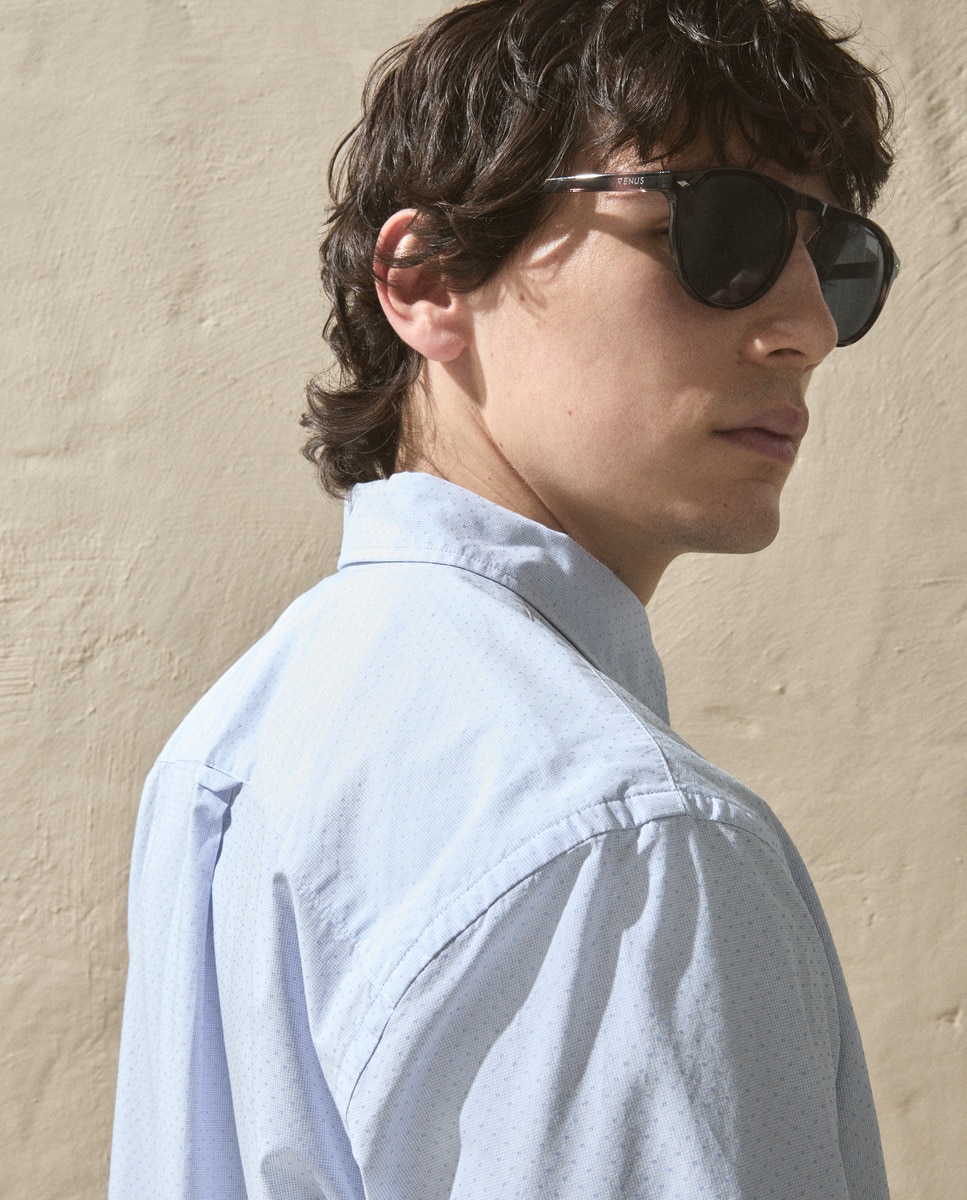 Camisa Fil a Fil com Estampado Branco-1