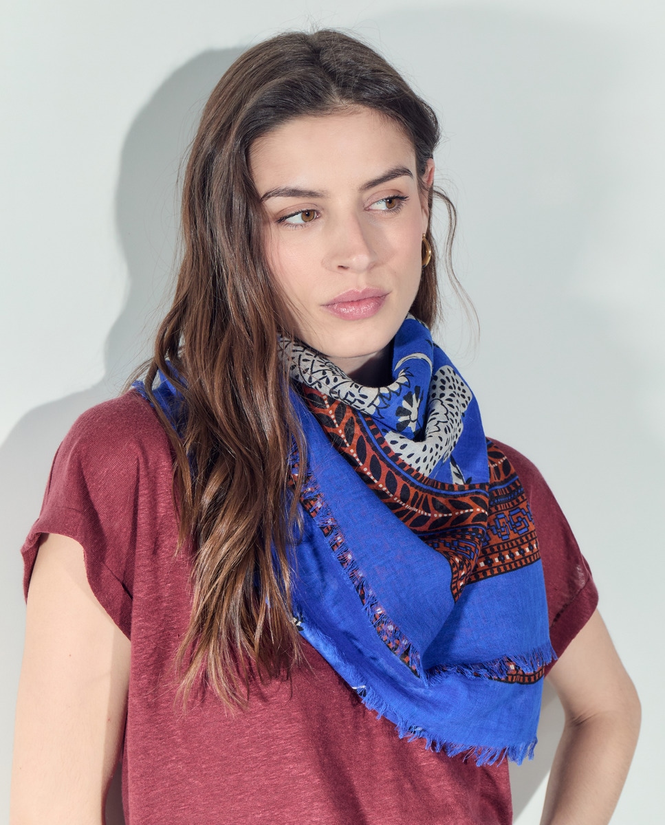 Écharpe de Algodão com Estampado Bicolor Azul-5