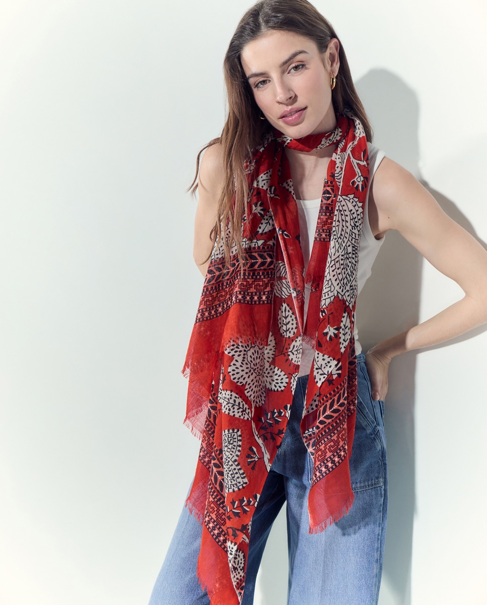Écharpe de Algodão com Estampado Bicolor Açafrão-5