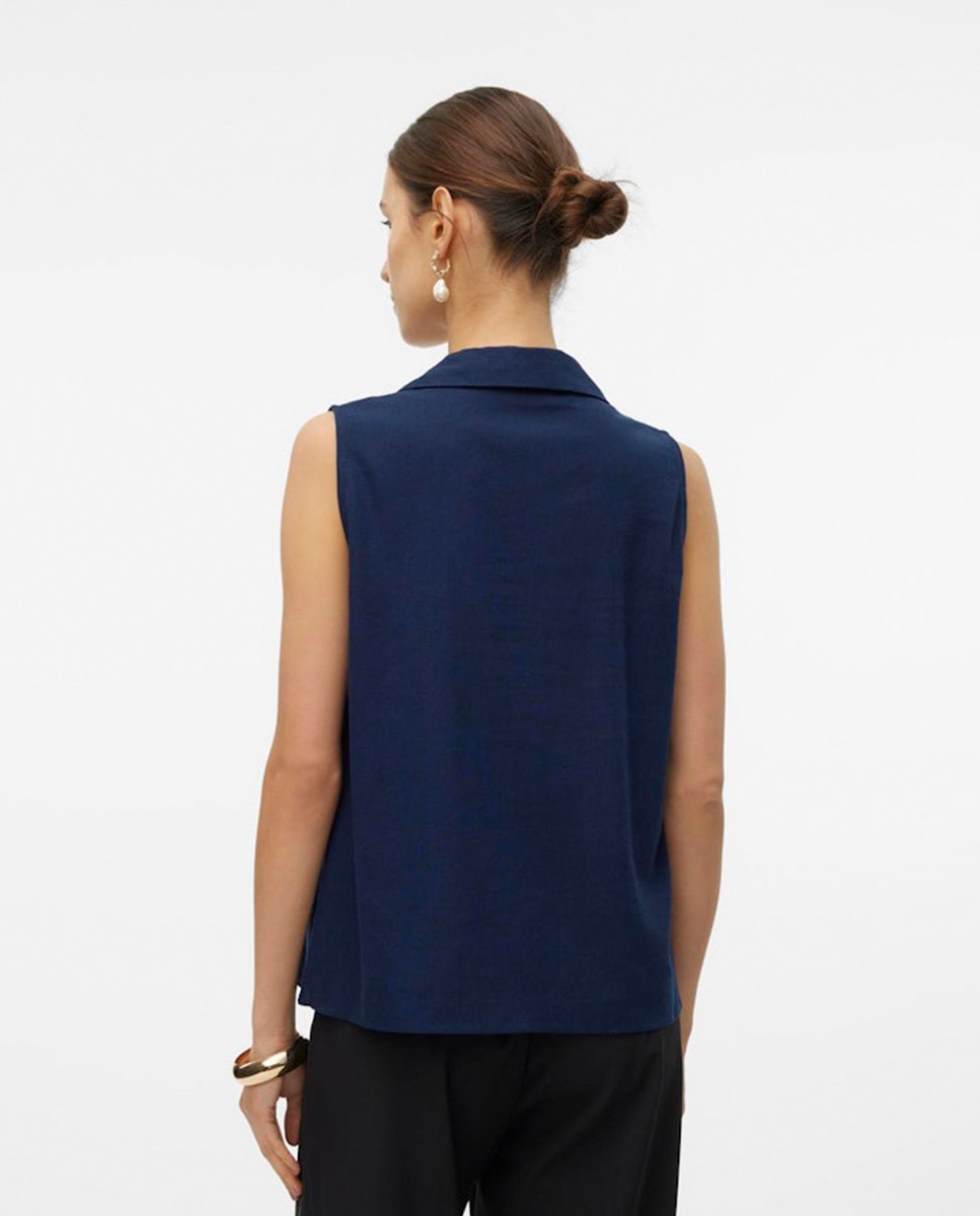 Blusa sem Mangas e com Corte de Camisa Azul-marinho-2