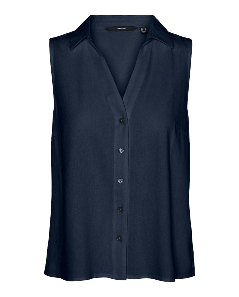 Blusa sem Mangas e com Corte de Camisa Azul-marinho-6
