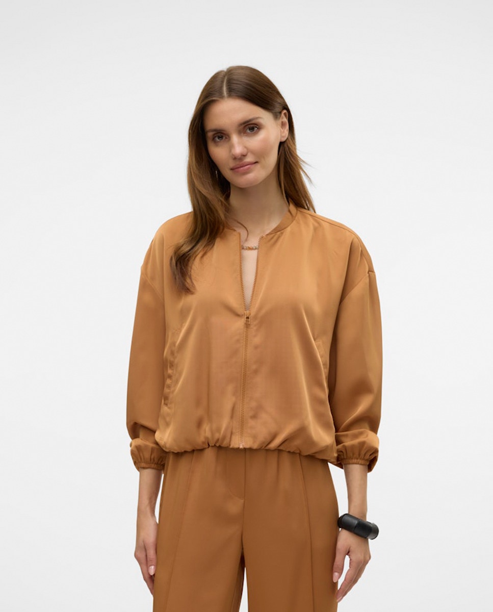 Blusão Bomber com Bolsos Bege-4