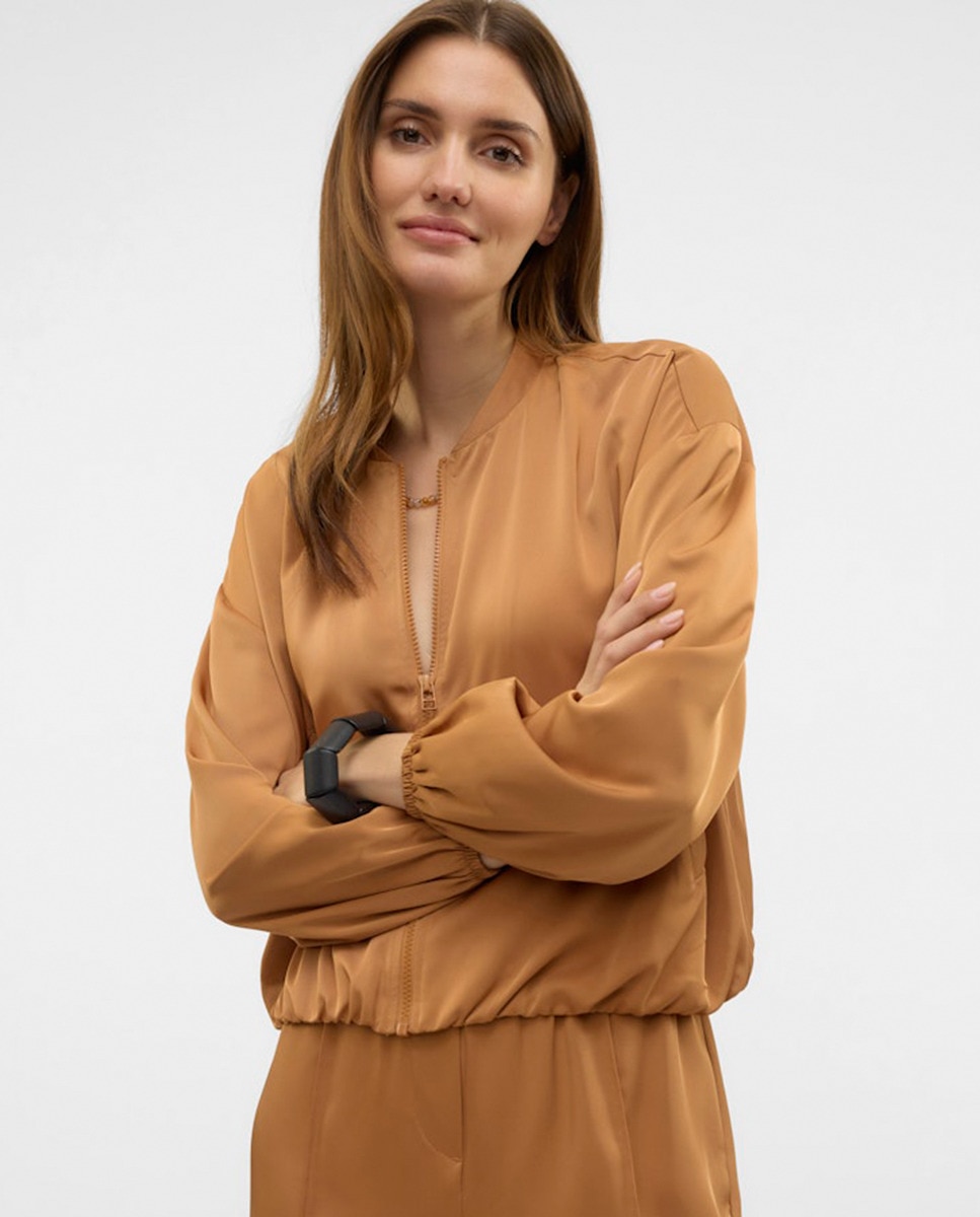 Blusão Bomber com Bolsos Bege-1