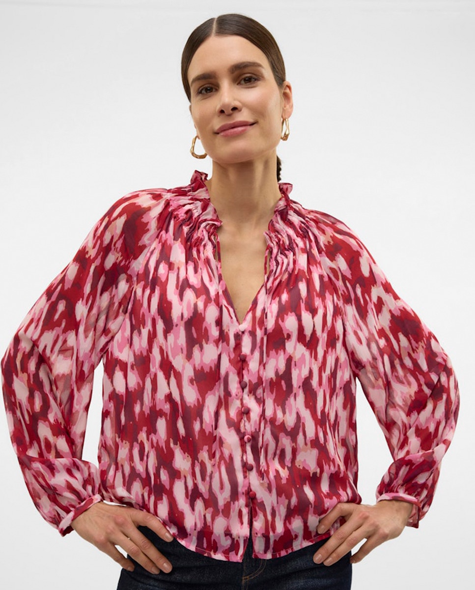 Blusa Estampada com Manga Comprida Fúcsia-4
