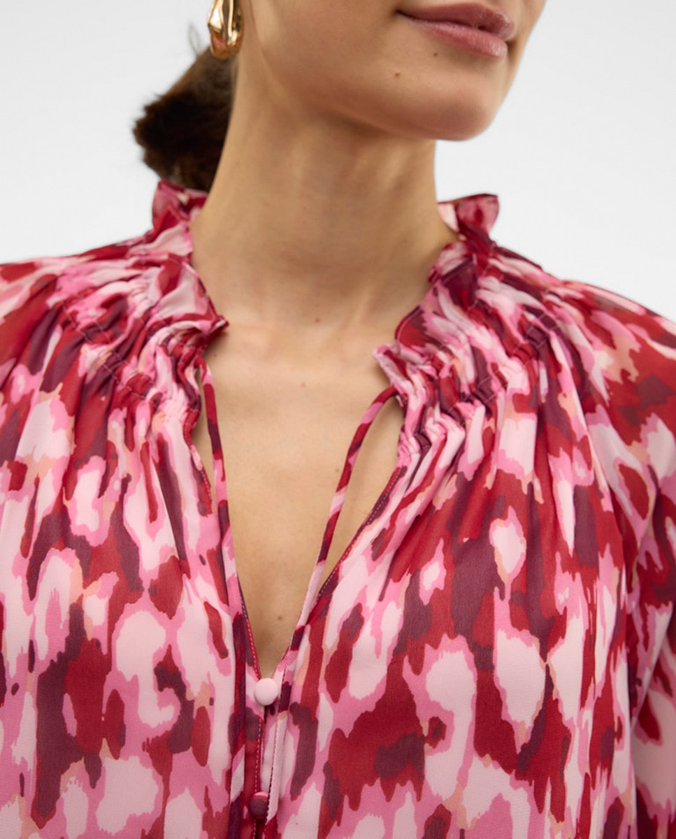 Blusa Estampada com Manga Comprida Fúcsia-3