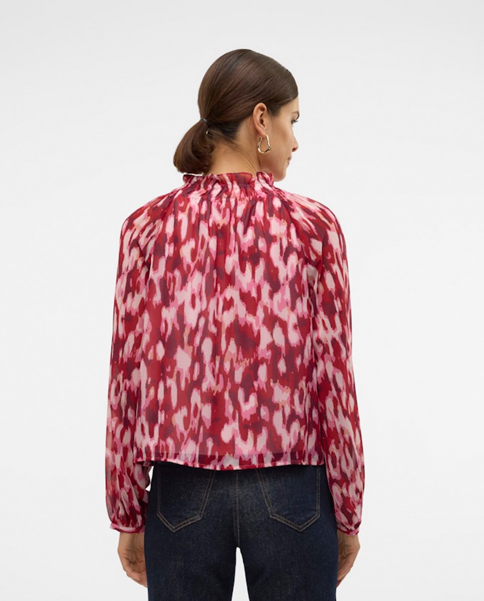 Blusa Estampada com Manga Comprida Fúcsia-2