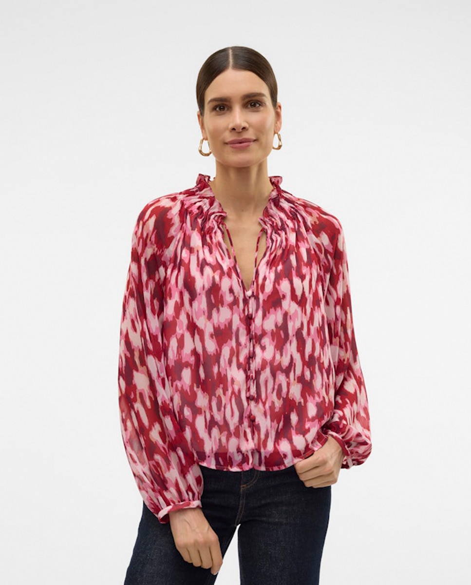 Blusa Estampada com Manga Comprida Fúcsia-1