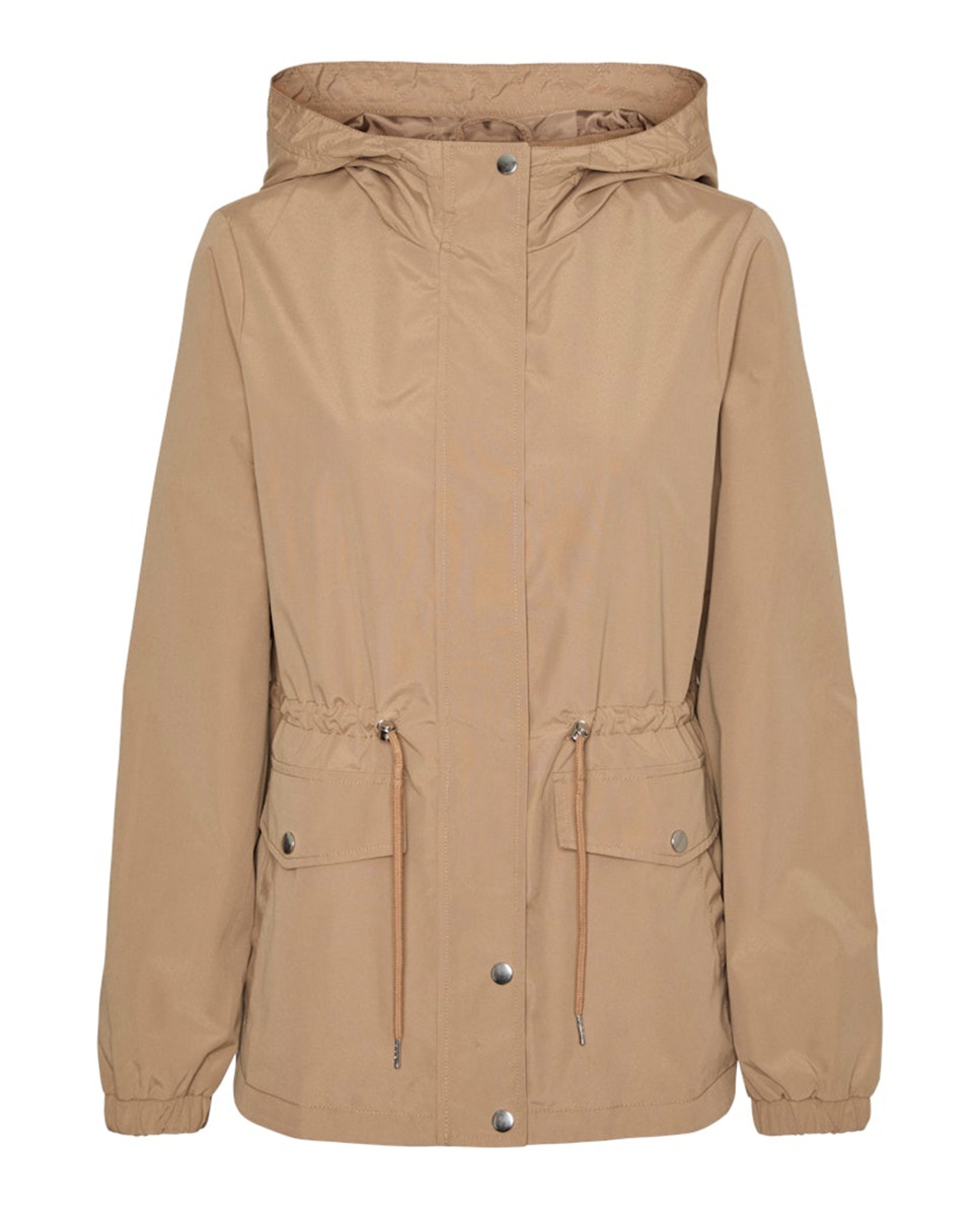 Parka curta de mulher com capuz Caramelo-5