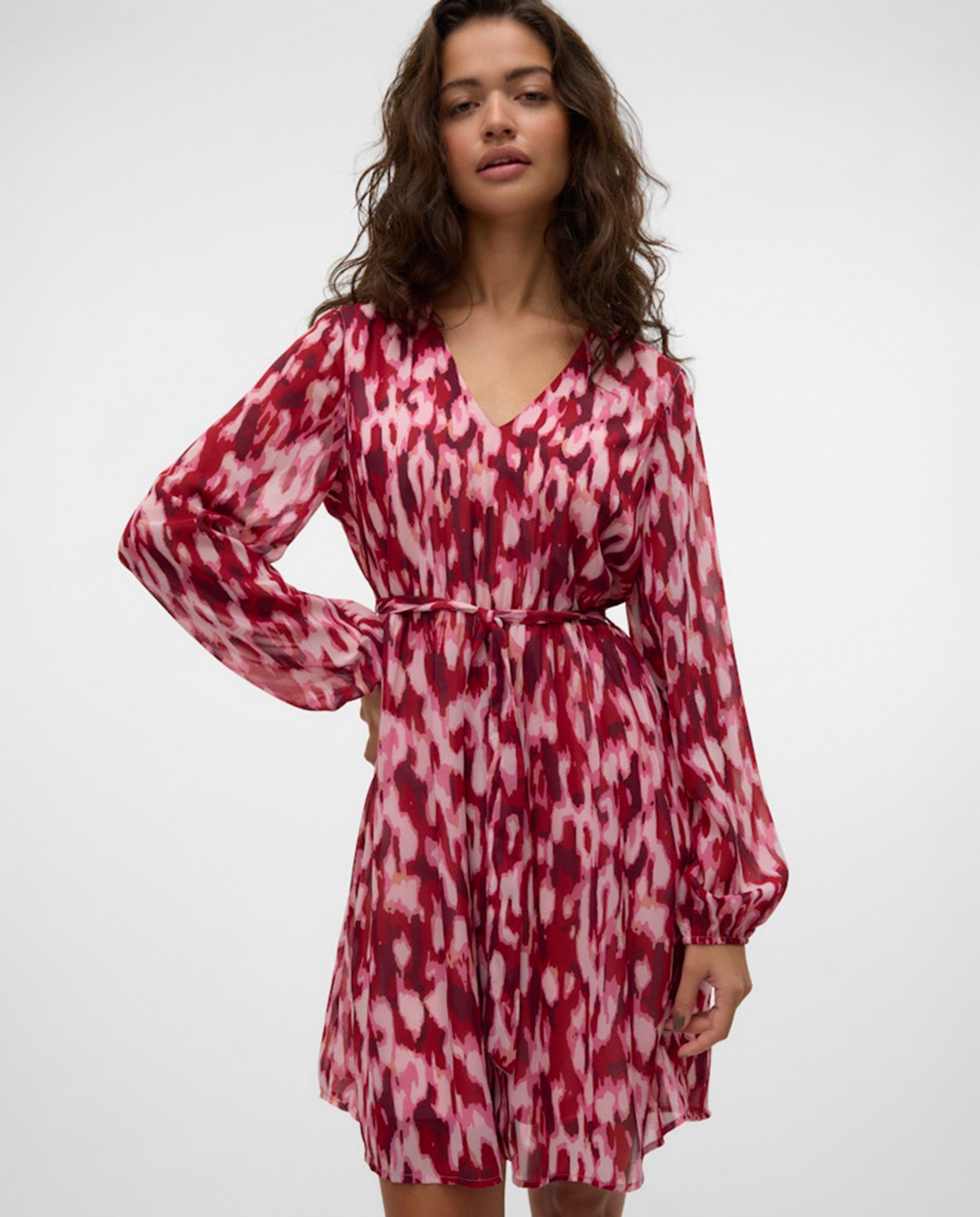 Vestido Curto em Tecido Vaporoso Fúcsia-5