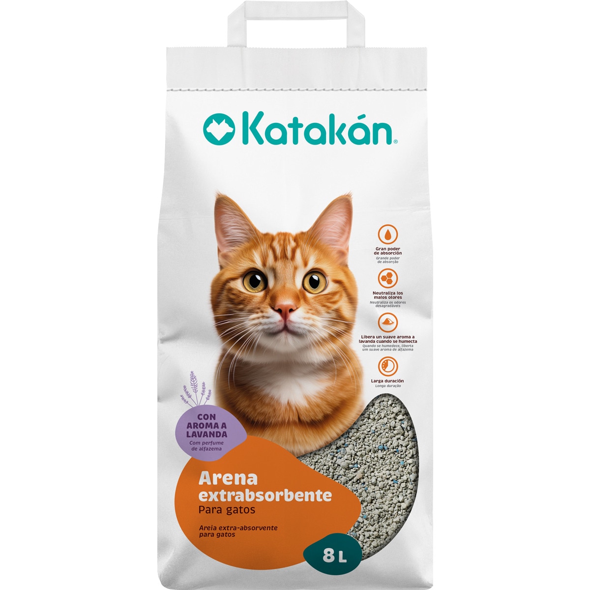 Areia para Gato Absorvente Extra Antibacteriana com Aroma a Lavanda embalagem 8 L