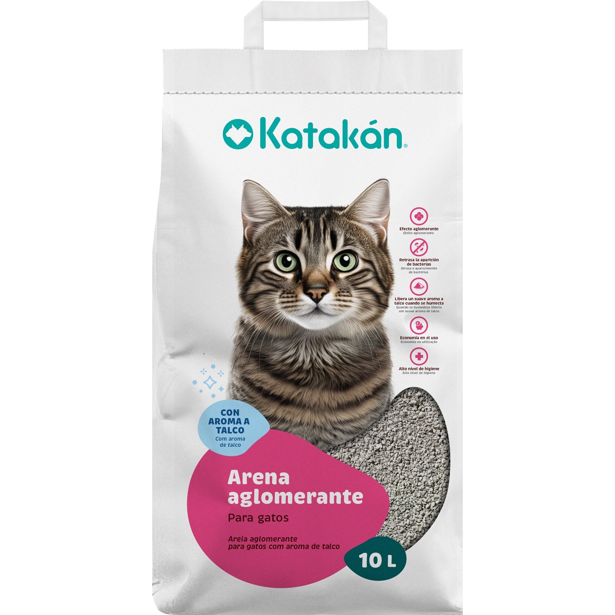 Areia para Gato Aglomerante com Perfume de Talco embalagem 10 L