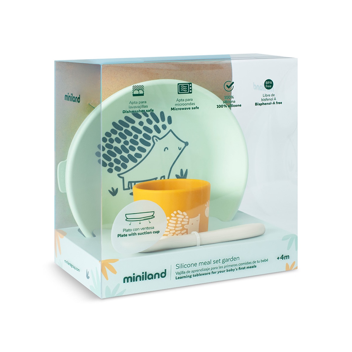 Vajilla 3 piezas Miniland silicona Verde anticuario-5