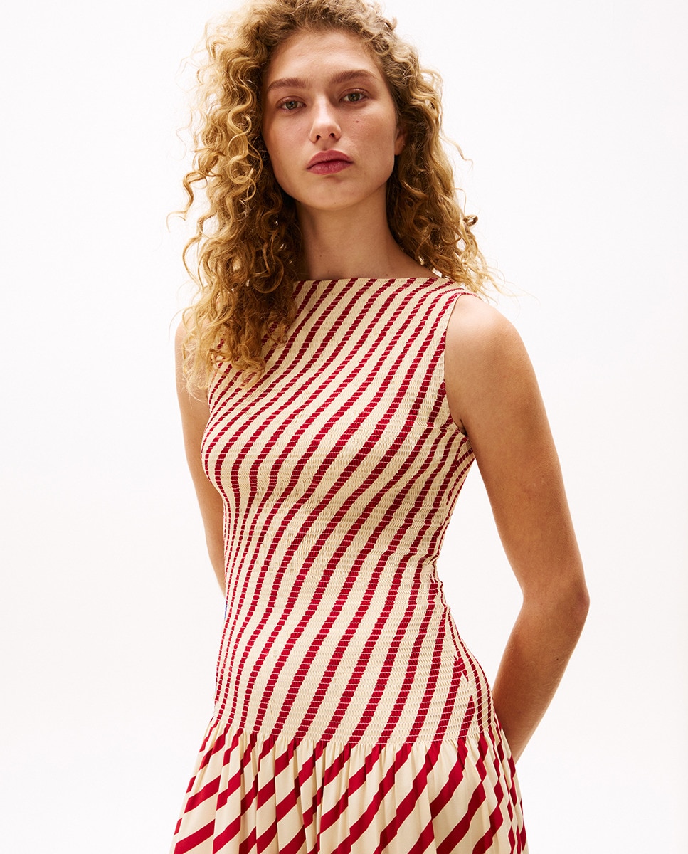 TH X SRG Vestido Comprido às Riscas sem Mangas Vermelho-4