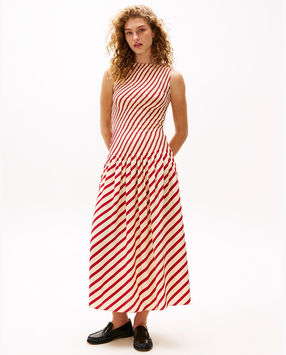 TH X SRG Vestido Comprido às Riscas sem Mangas Vermelho-1