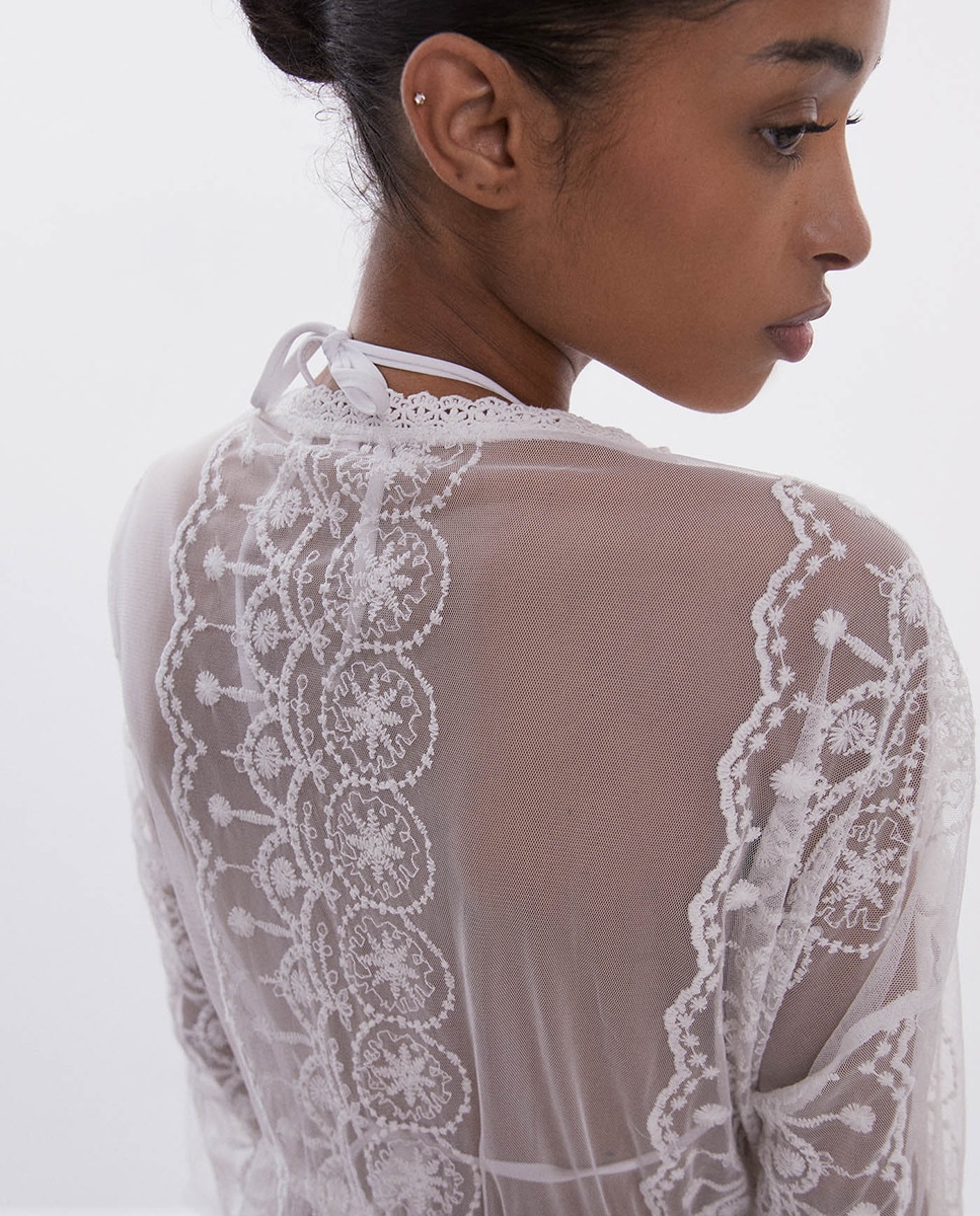 Kaftan Comprido com Bordados Cru-5