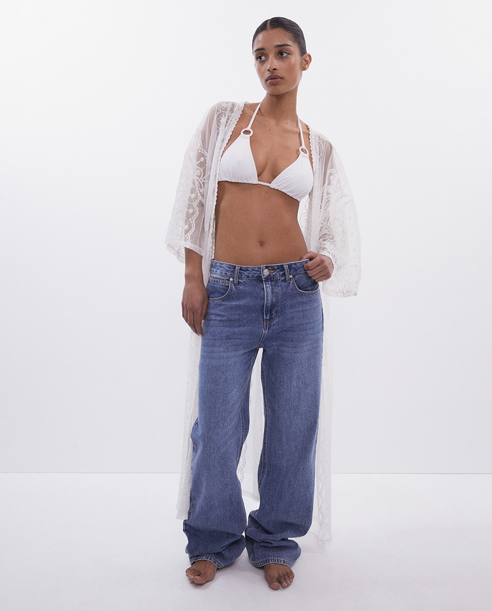 Kaftan Comprido com Bordados Cru-1