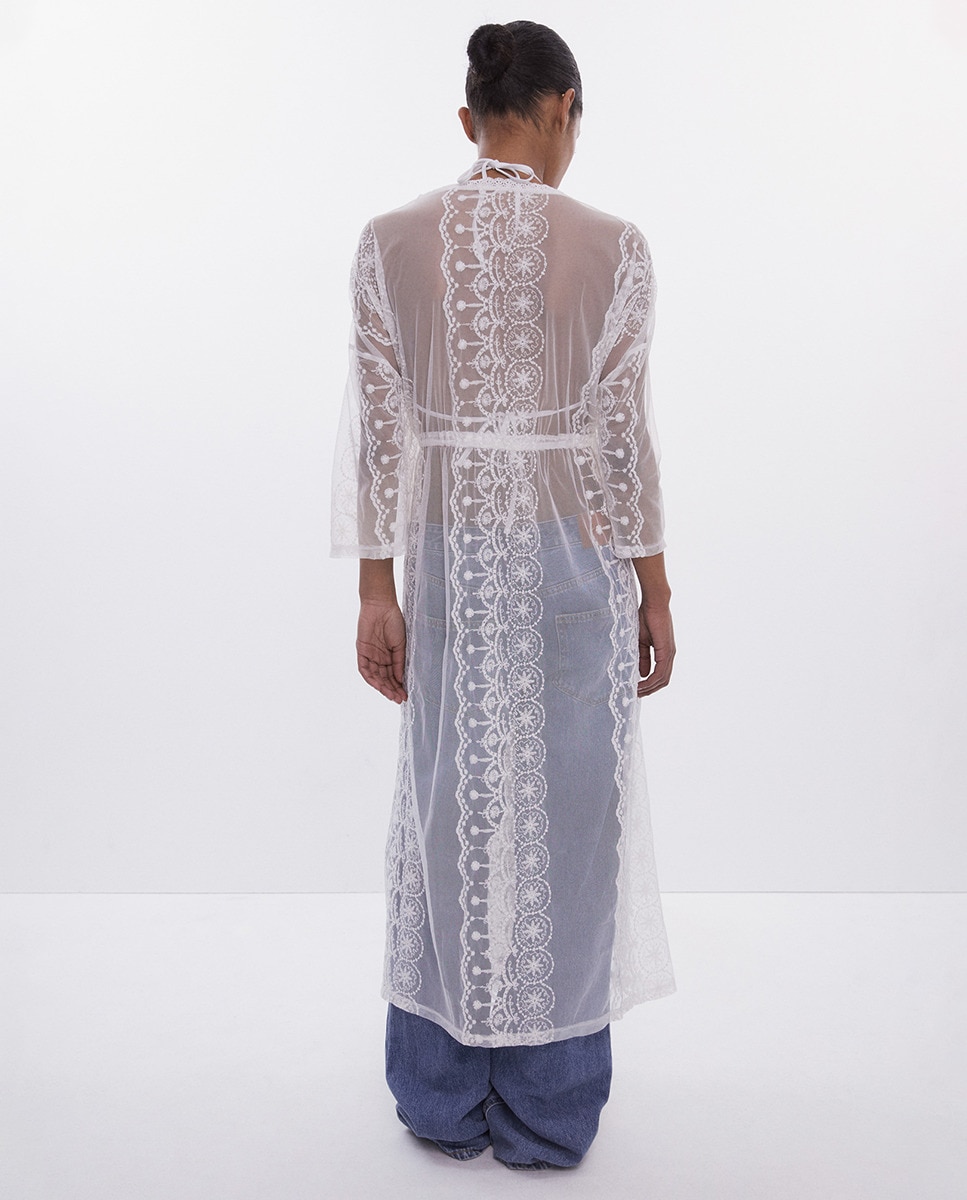 Kaftan Comprido com Bordados Cru-4