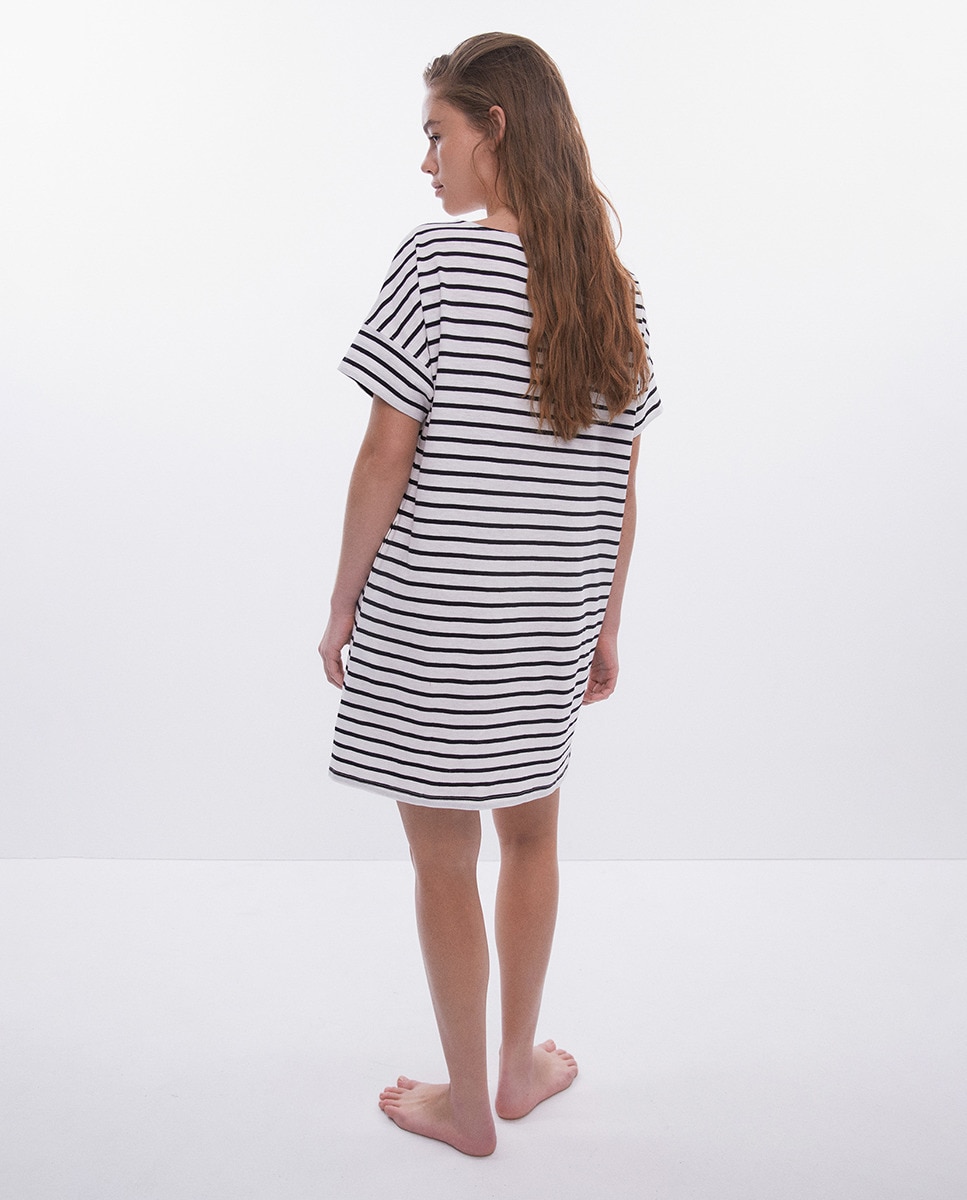 Vestido curto às riscas Preto-2