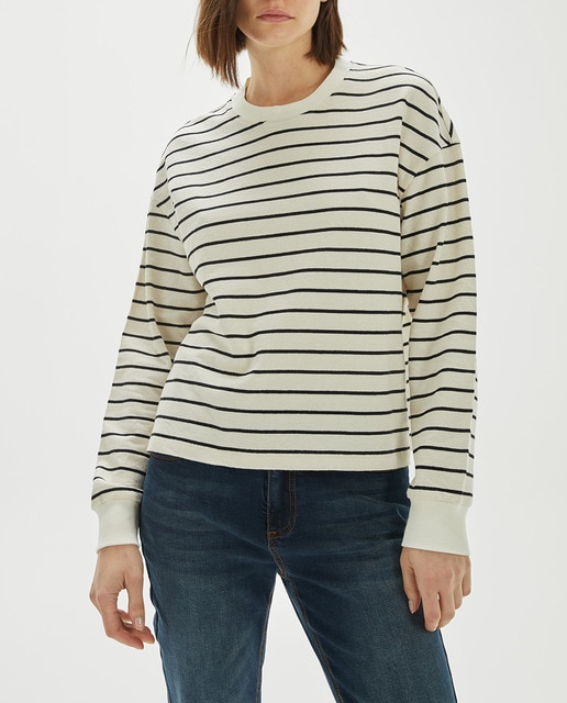 Imagen 0 de Sudadera de rayas bimateria de mujer