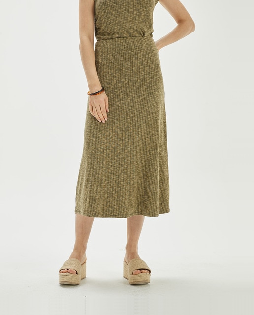 Imagen 0 de Falda midi tejido jaspeado bicolor de mujer