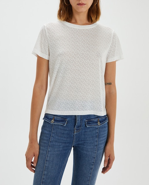 Imagen 0 de Camiseta blanca tejido decorado con logo de mujer