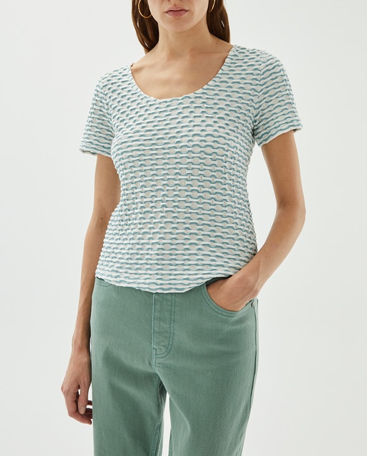 Imagen 0 de Camiseta tejido fantasía jacquard bicolor verde de mujer