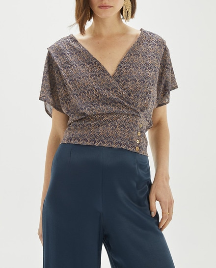 Top estampado lurex con delantero cruzado de mujer — oferta en Primeriti