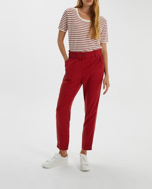 Imagen 0 de Camiseta de mujer de rayas cuello caja manga corta