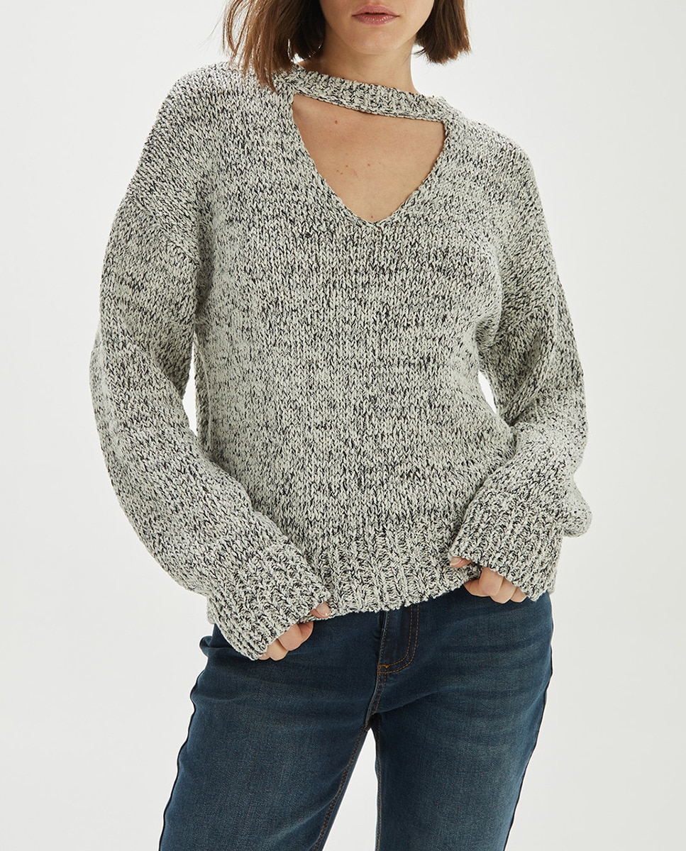 Imagen 0 de Jersey hilo fantasía con detalle cuello de mujer