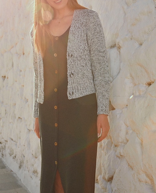 Imagen 0 de Cárdigan crudo de manga larga cierre botones de mujer