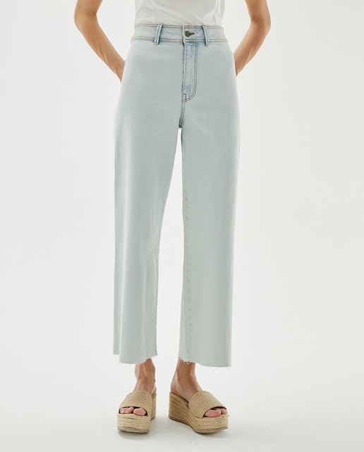 Imagen 0 de Jeans tiro alto wide leg largo tobillero de mujer