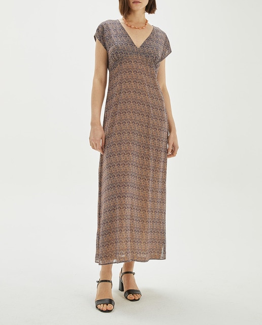 Imagen 0 de Vestido largo evasé estampado lúrex de mujer