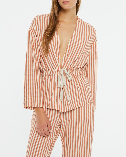 Imagen 0 de Kimono de rayas cinturilla ajustable de mujer