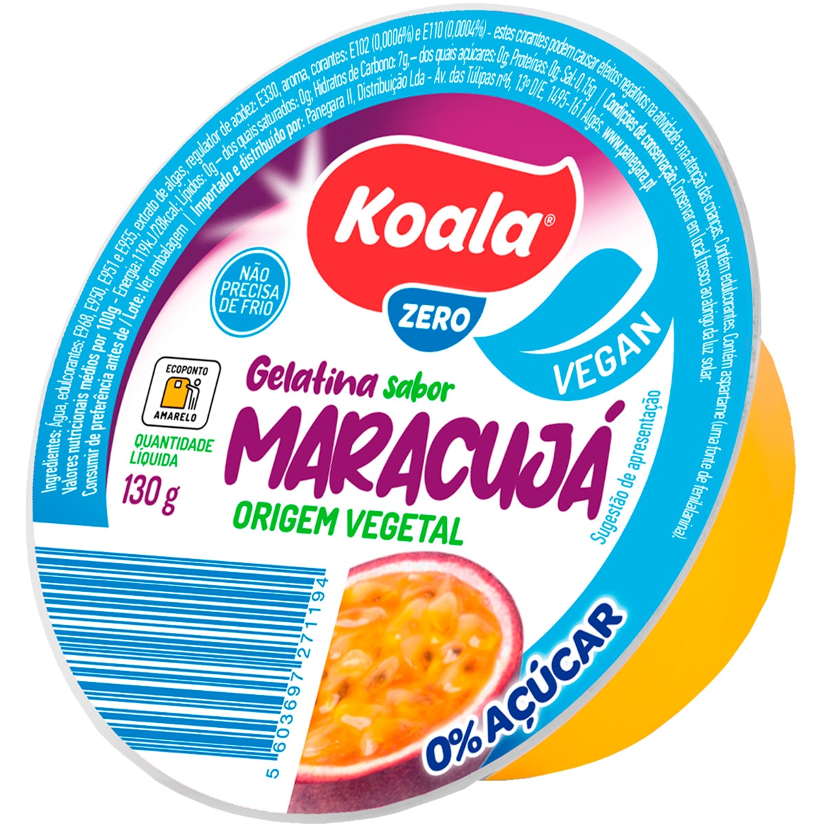 Gelatina Vegetal de Maracujá 0% Açúcar embalagem 130 g