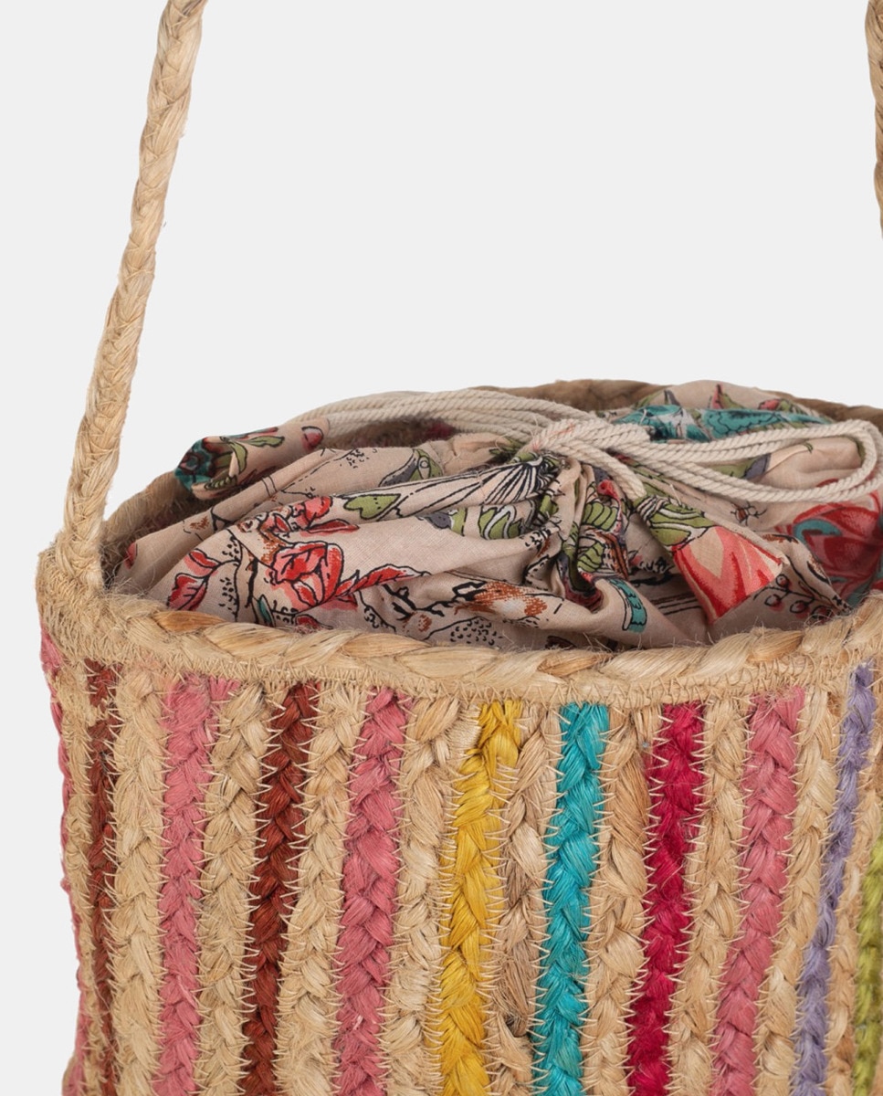 Mala a Tiracolo de Juta às Riscas Multicolor-3