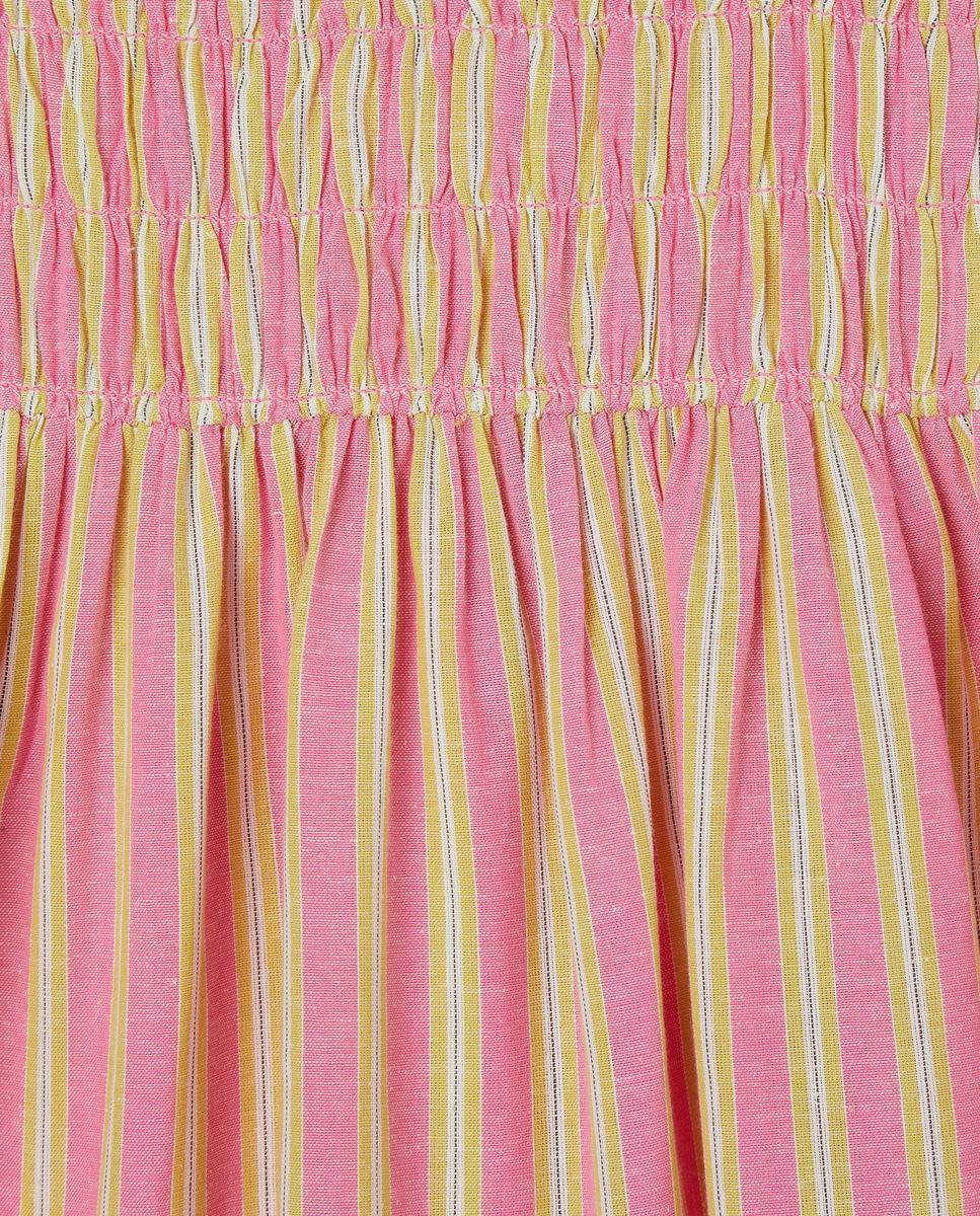 Vestido niña rayas con smock Fucsia-3
