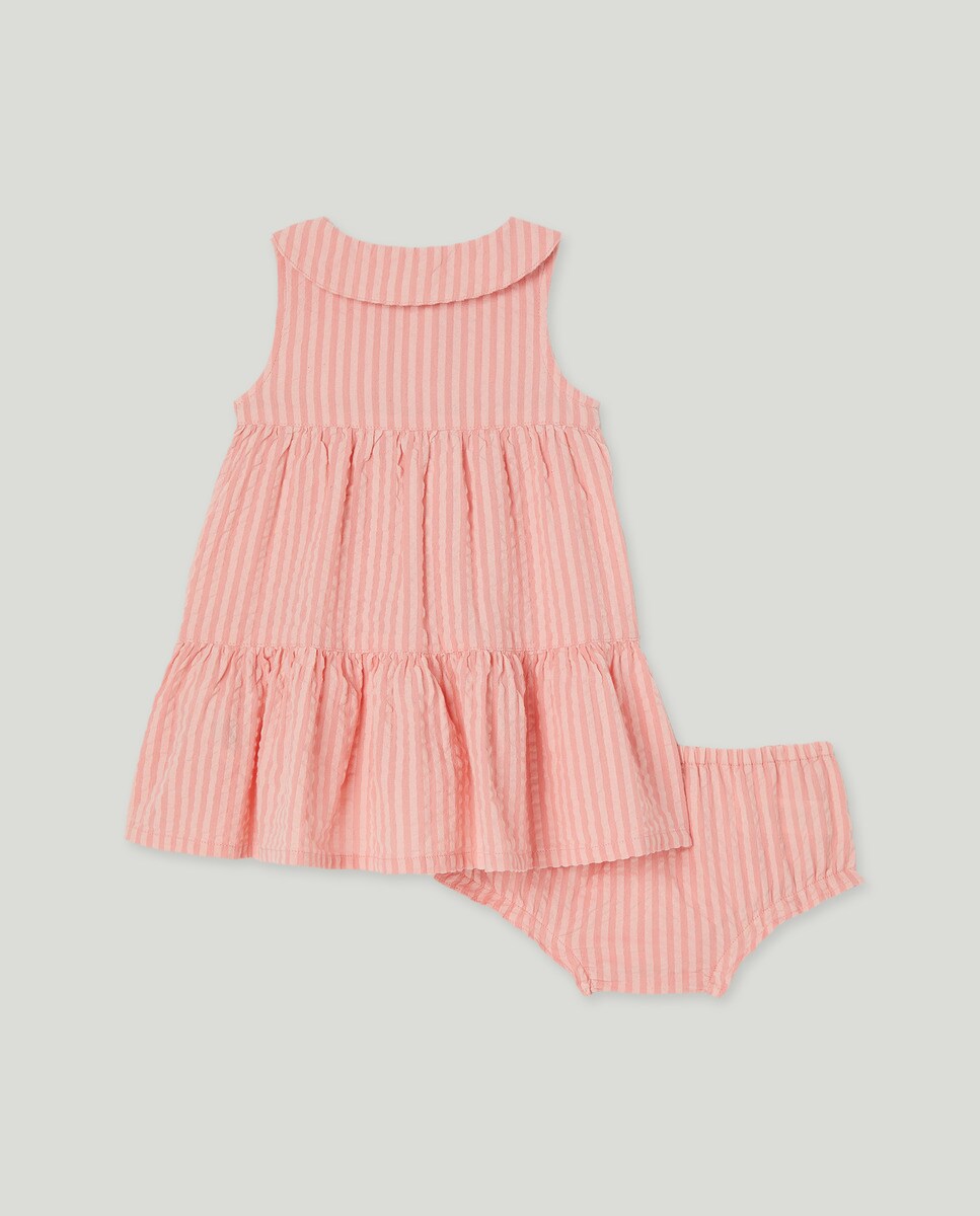 Vestido bebé niña seersucker rayas Rosa-2