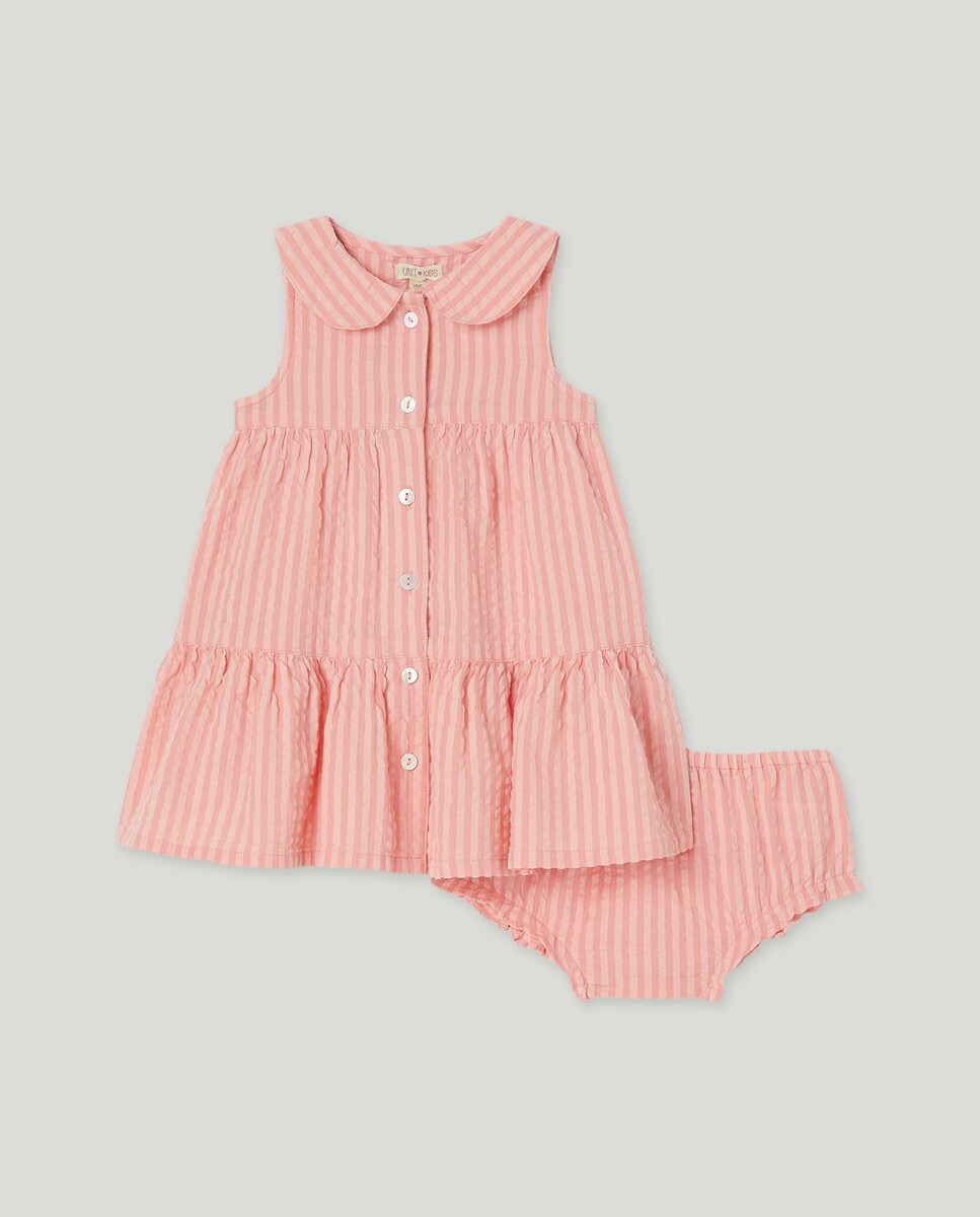 Vestido bebé niña seersucker rayas Rosa-1